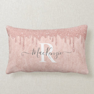 Coussin Rectangle Rose Rose Gold Parties scintillant Monogramme Nom 