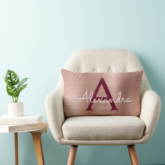 Coussin Rectangle Rose Rose Or Bourgogne acier inoxydable Monogramme (Chaise)