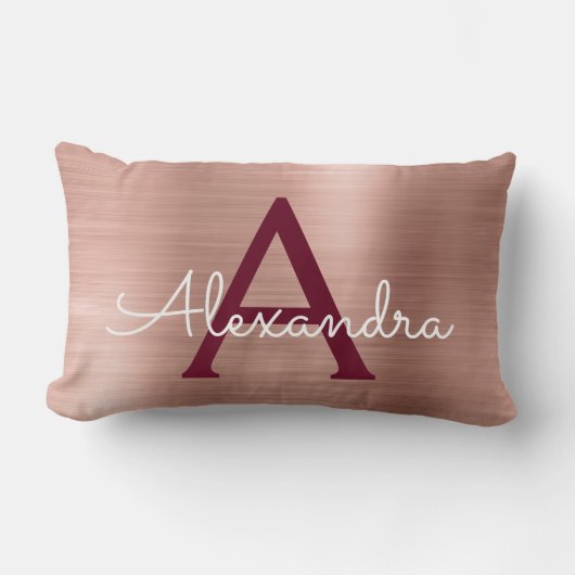 Coussin Rectangle Rose Rose Or Bourgogne acier inoxydable Monogramme (Recto)