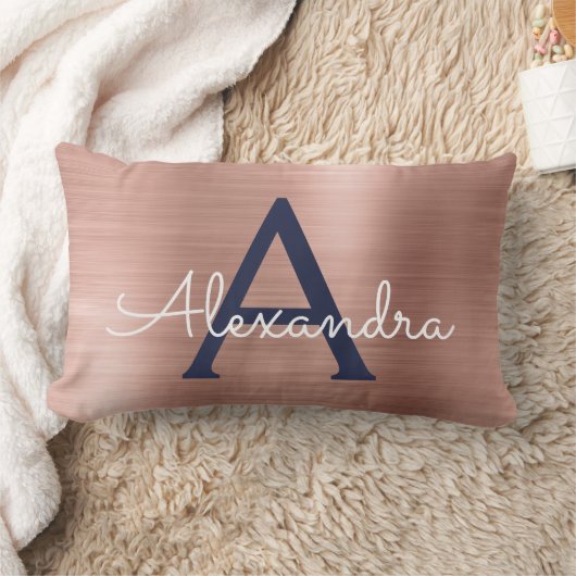 Coussin Rectangle Rose Rose or Marine bleu acier inoxydable Monogram (Couverture)