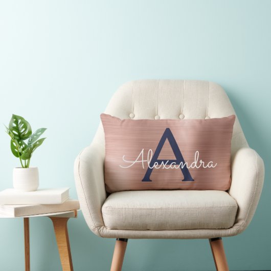 Coussin Rectangle Rose Rose or Marine bleu acier inoxydable Monogram (Chaise)