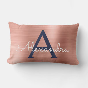 Coussin Rectangle Rose Rose or Marine bleu acier inoxydable Monogram