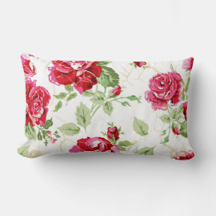 Coussin Rectangle Rose rouge avec blanc arrière - plan imprimé lombb