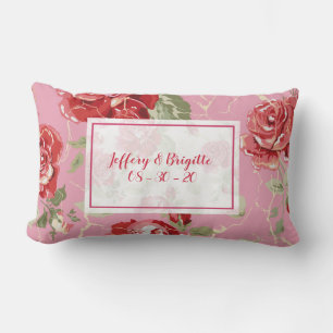Coussin Rectangle Rose rouge avec blanc arrière - plan imprimé lombb