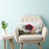 Coussin Rectangle Rose rouge romantique et dentelle blanche (Chaise)