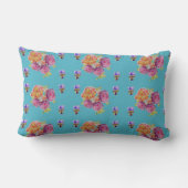 Coussin Rectangle Rose Rouge Rose Shabby Chic Bleu Turquoise Floral (Verso)