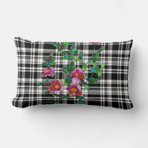 Coussin Rectangle Rose Vintage - carreaux noir et blanc