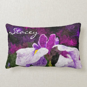 Coussin Rectangle Rose violet pourpre de belle fleur Painterly