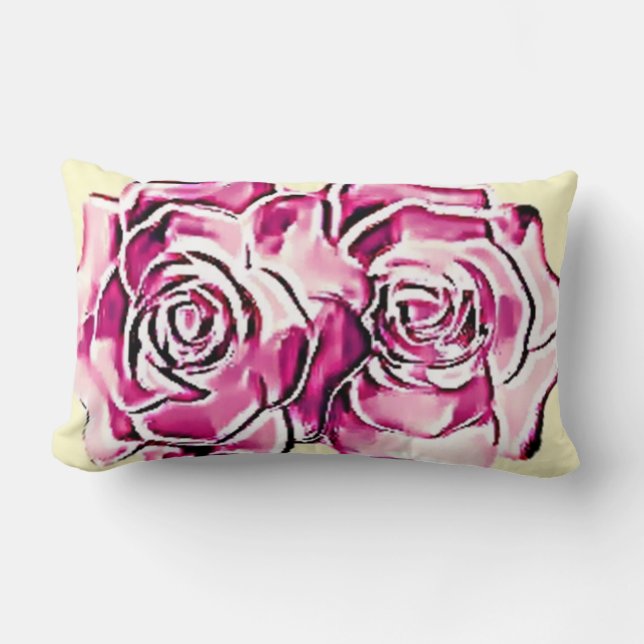 Coussin Rectangle Roses de framboise et crème (Recto)