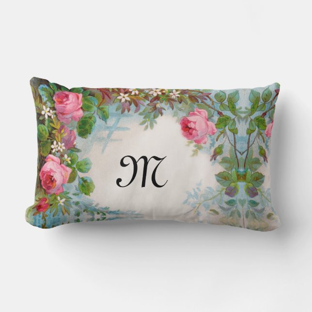 COUSSIN RECTANGLE ROSES ET JASMINES MONOGRAMME FLORAL (Recto)