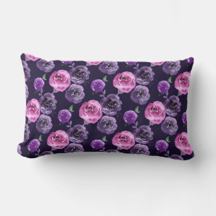 Coussin Rectangle Roses Florales Aquarelle Rose Et Violet Romantique