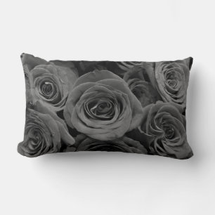 Coussin Rectangle Roses gris, photo florale grise