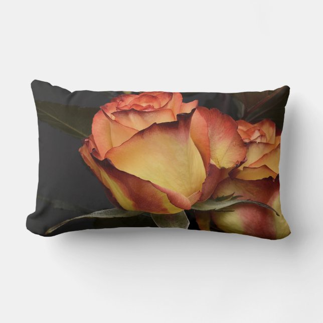 Coussin Rectangle Roses orange, rouge et jaune (Recto)