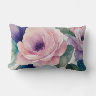 Coussin Rectangle Roses pastel rose et violet