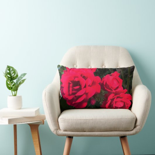 Coussin Rectangle Roses Rouges en Fleurs (Chaise)