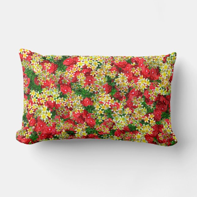 Coussin Rectangle Roses Rouges Et Frangipanis, Poussin Lumbar (Recto)