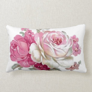 Coussin Rectangle Roses vintages roses et blancs