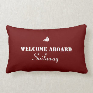 Coussin Rectangle Rouge Blanc Bienvenue à bord Bateau Naudique