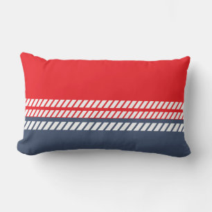 Coussin Rectangle Rouge Blanc et Bleu Classique avec Rayures