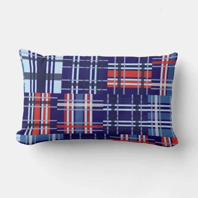 Coussin Rectangle Rouge, blanc et bleu marine Madras Jeter l'oreille (Recto)