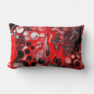 Coussin Rectangle Rouge blanc et noir pour peinture effet fluid Art