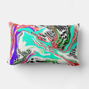 Coussin Rectangle Rouge, Blanc, Vert citron vert, Bleu et Noir Abstr