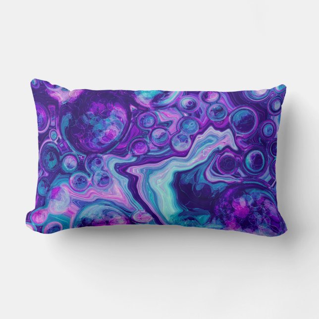 Coussin Rectangle Rouge, Bleu, Bokeh Rose Marbre Fluid Art (Recto)