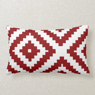 Coussin Rectangle Rouge et blanc géométriques de motif de zigzag