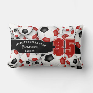 Coussin Rectangle Rouge noir beaucoup de balles de football nom de l