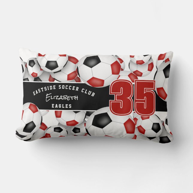 Coussin Rectangle Rouge noir beaucoup de balles de football nom de l (Recto)
