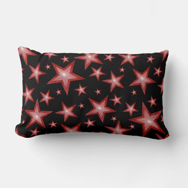 Coussin Rectangle Rouge Stars imprimés lumbar noir dos (Recto)