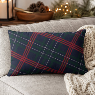 Coussin Rectangle Rouge Vert Diagonal Tartan Rustique Noël Navy