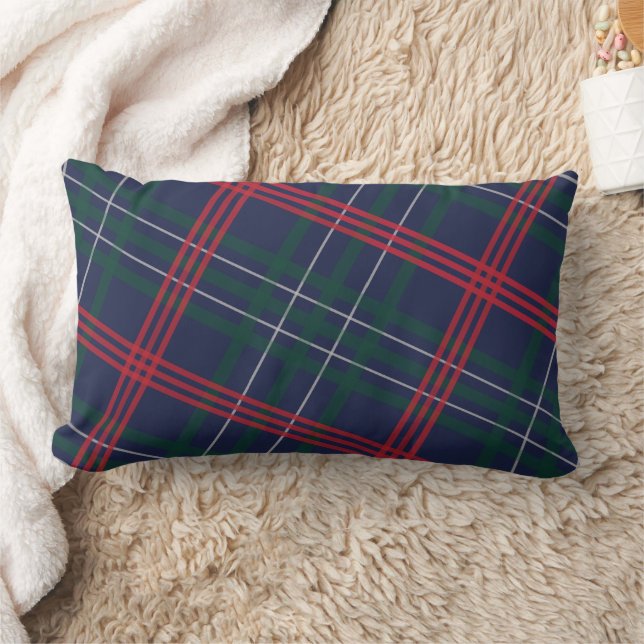 Coussin Rectangle Rouge Vert Diagonal Tartan Rustique Noël Navy (Couverture)