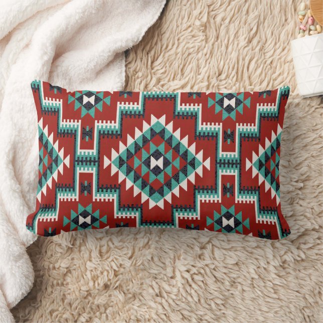 Coussin Rectangle Rouge Vert noir blanc Oriental Kilim (Couverture)