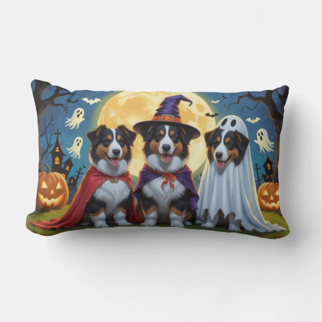 Coussin Rectangle Rough Collie Chiens Citrouille Halloween Funny (Recto)