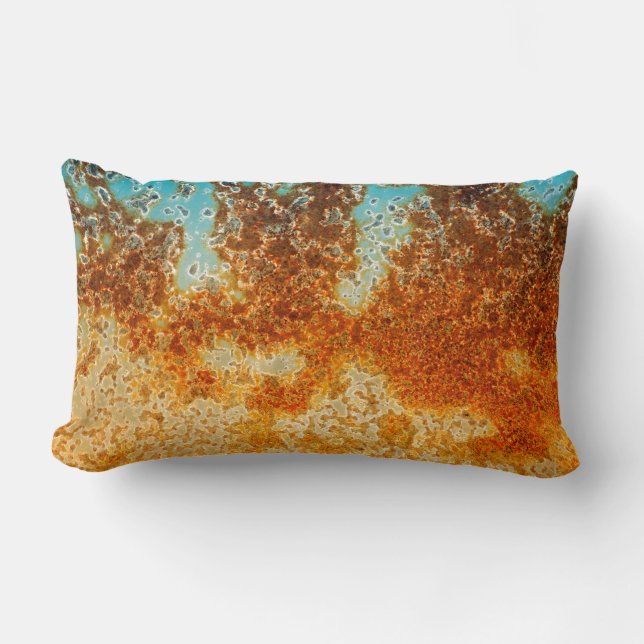 Coussin Rectangle Rouille mouchetée Turquoise Abstrait industriel (Recto)