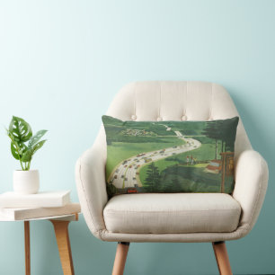Coussin Rectangle Routes américains panoramiques vintage, road trip 