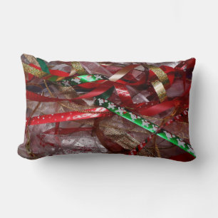 Coussin Rectangle Rubans de Noël Rouge Vert et Or Fêtes