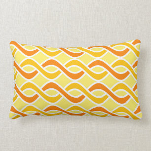 Coussin Rectangle Rubans modernes, jaune et orange de la moitié du
