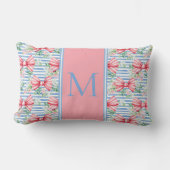 Coussin Rectangle Rubans roses et bleus Fleurs et rayures Monogramme (Recto)
