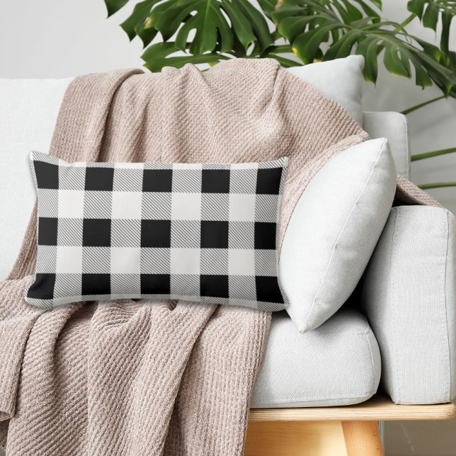 Coussin Rectangle ruc farmhouse chic black and white plaid (Créateur téléchargé)