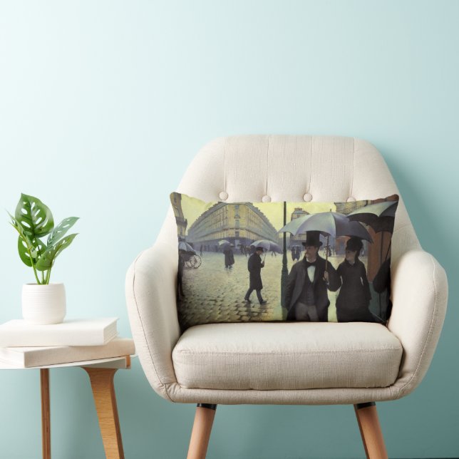 Coussin Rectangle Rue de Paris par temps de pluie par Gustave Caille (Chaise)