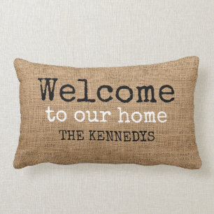 Coussin Rectangle Russe Farmhouse Burlap Bienvenue Chez Nous