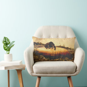 Coussin Rectangle Rustic Bear and Canoe Winslow Homer 1895 Camp