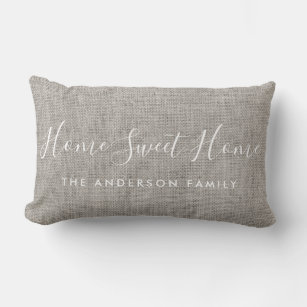 Coussin Rectangle Rustic Burlap Home Sweet Home Nom de famille perso