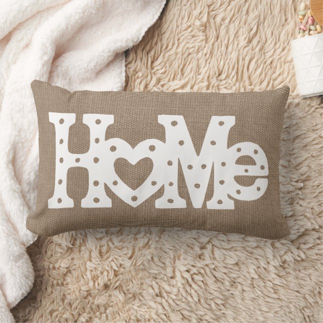 Coussin Rectangle Rustic Chic "Home" effet Burlap (Couverture)