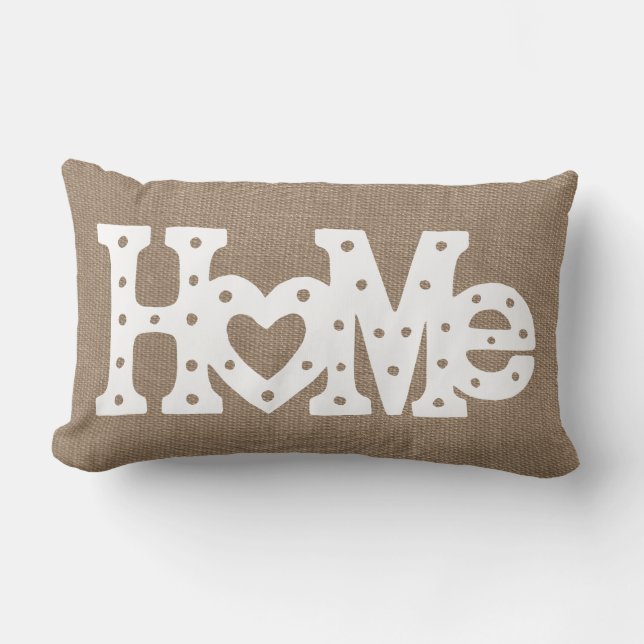Coussin Rectangle Rustic Chic "Home" effet Burlap (Recto)