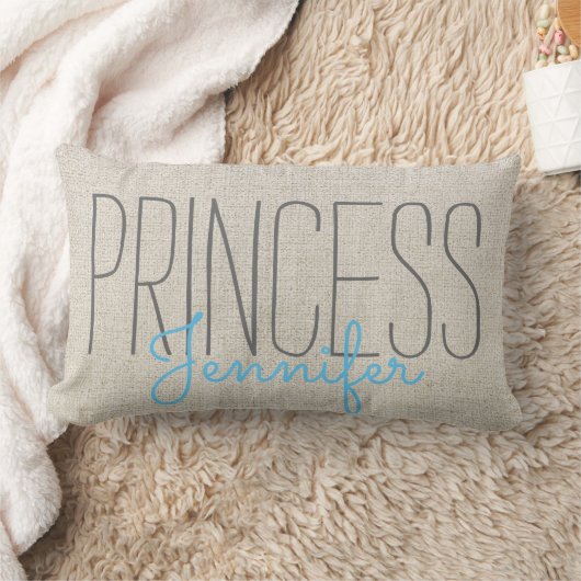 Coussin Rectangle Rustic Chic PRINCESS VOTRE NOM EN BEIGE BLEU (Couverture)