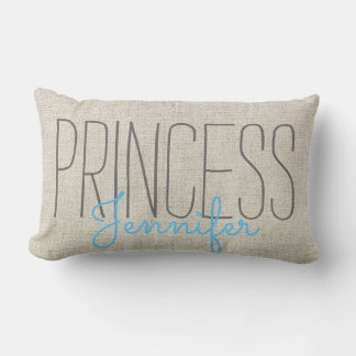 Coussin Rectangle Rustic Chic PRINCESS VOTRE NOM EN BEIGE BLEU