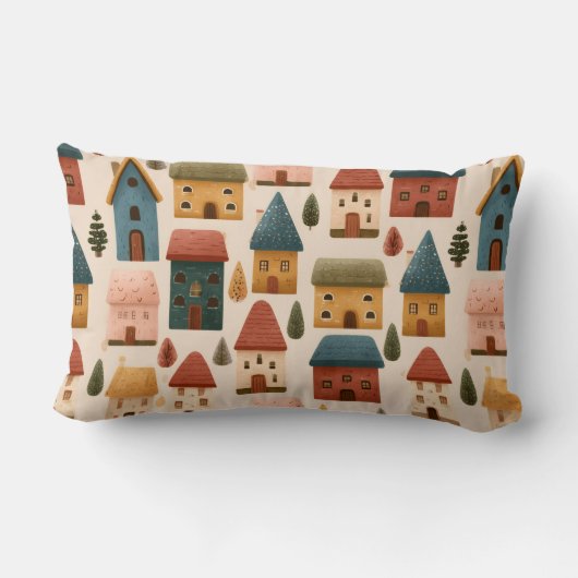 Coussin Rectangle Rustic Festive Christmas Houses Seamless Pattern (Verso)